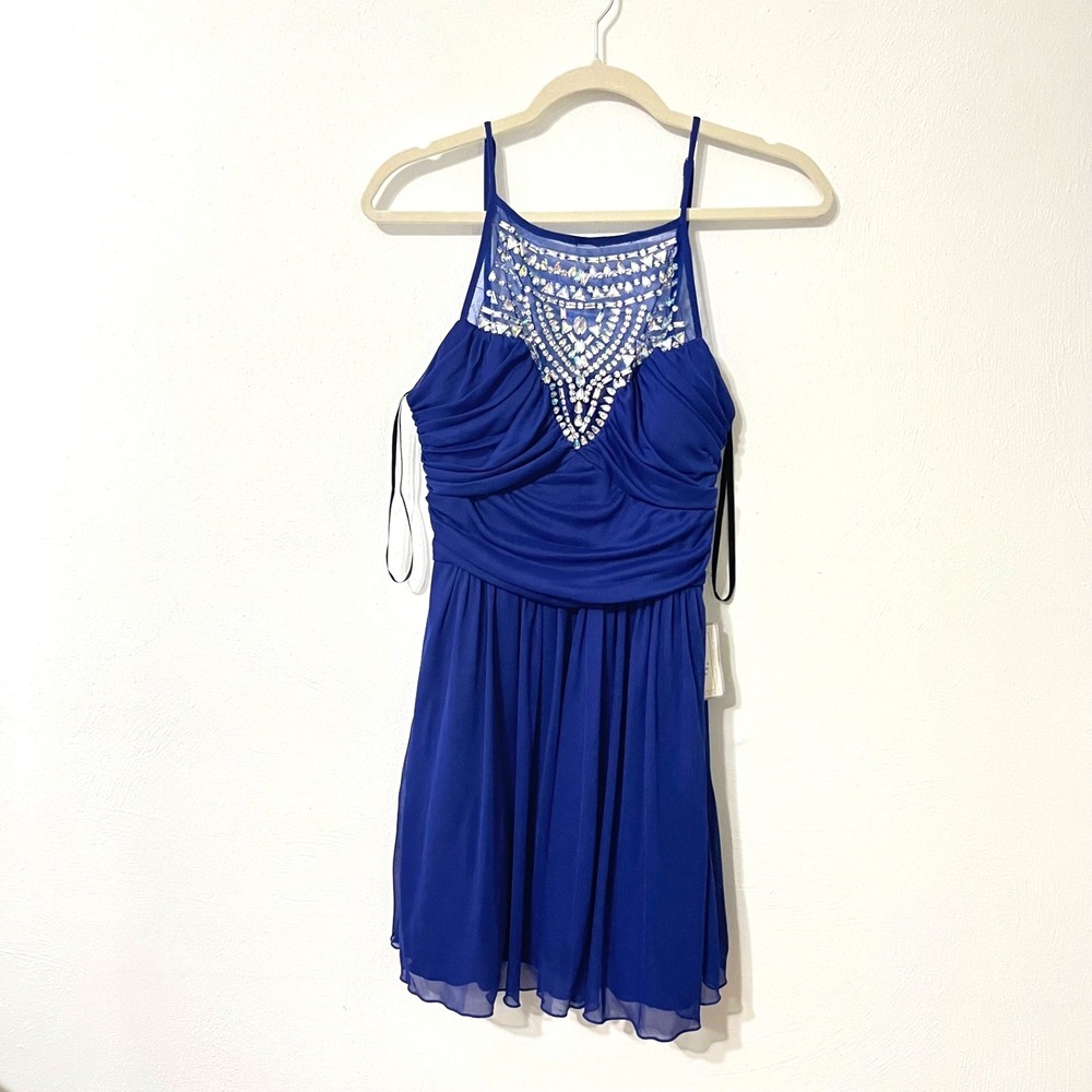 B. Darlin Royal Blue Sparkles & Jeweled Party Dress Size 13/14 Zeta Blue
